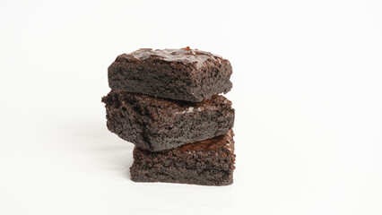 Delicious close up chocolate brownie isolate on white background 