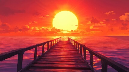 Obraz premium Sunset pier ocean peace tranquility background, travel