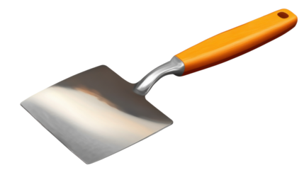 "A cement trowel with ergonomic handle, isolated on transparent background, essential for spreading and smoothing cement