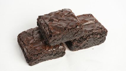 chocolate cake isolated on white, Close up chocolate brownie 
