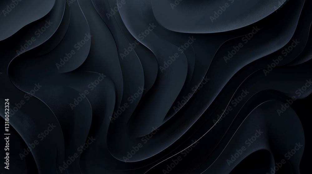 Poster abstract dark wave pattern background design: elegant deep black curving layers texture