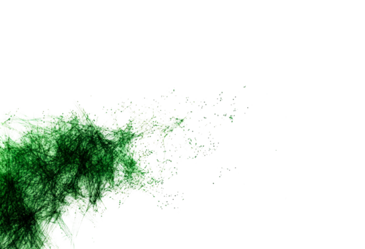 Abstract green connection network representing data flow isolated on transparent background