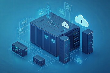 Illustrative depiction of a data center and cloud computing servers