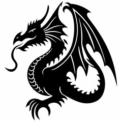 Chinese dragon silhouettes vector on white background.