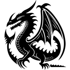 Chinese dragon silhouettes vector on white background.