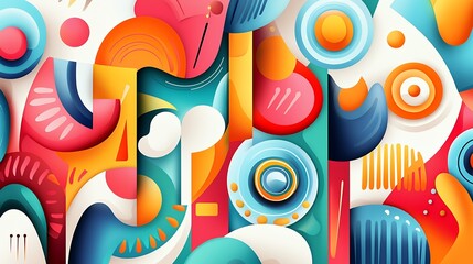 Obraz premium Vibrant Abstract Geometric Pattern with Circular and Curvilinear Shapes on White Background