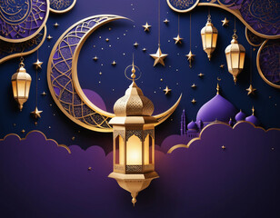 Elegant Ramadan Wallpaper with Crescent Moon and Lantern