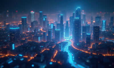 Futuristic Cityscape at Night, Neon Lights - Futuristic/Sci-fi