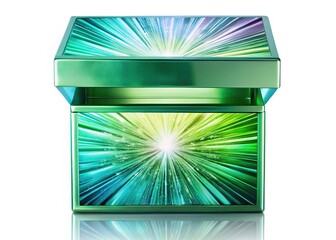 Aquamarine, glowing, magnetic lid box; a faded silhouette.