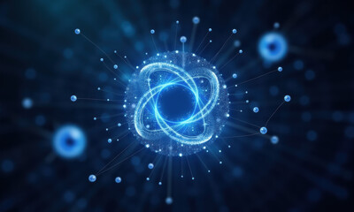 Obraz premium Glowing Blue Atomic Structure Network - Abstract backgrounds