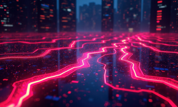 Neon Cityscape Circuit Lines Abstract - Futuristic Cityscapes
