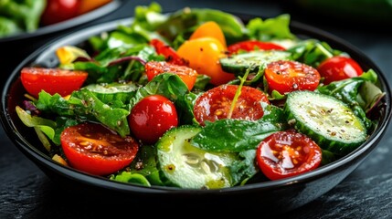 Fresh salad preparation kitchen food vibrant colors top-down view healthy eating concept for enthusiasts and chefs