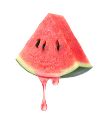 Watermelon juice dripping isolated on white background.