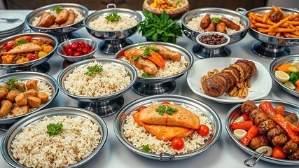 Elegant Wedding Banquet Table with Diverse Hot Dishes