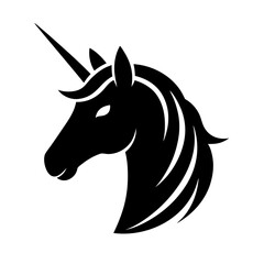 Horse unicorn head. Black silhouette. Design element. Vector illustration isolated on white background