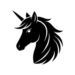 Horse unicorn head. Black silhouette. Design element. Vector illustration isolated on white background
