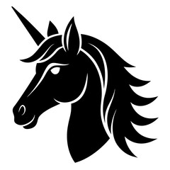 Horse unicorn head. Black silhouette. Design element. Vector illustration isolated on white background
