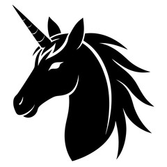 Horse unicorn head. Black silhouette. Design element. Vector illustration isolated on white background