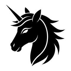 Horse unicorn head. Black silhouette. Design element. Vector illustration isolated on white background