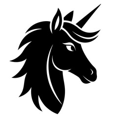 Horse unicorn head. Black silhouette. Design element. Vector illustration isolated on white background