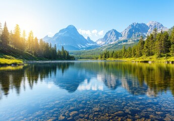 Fototapeta premium Majestic Reflections on a Serene Mountain Lake