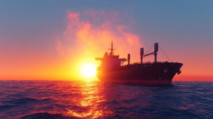 Obraz premium Majestic Cargo Ship at Sunset Ocean Freight Global Trade