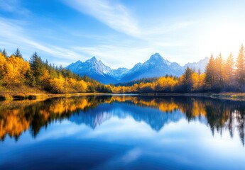Fototapeta premium Beautiful Lake Surrounded by Trees and Mountains