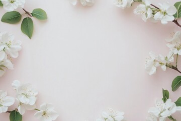 Obraz premium Floral arrangement with greenery, delicate white flowers framing soft background, perfect for invitations or announcements.