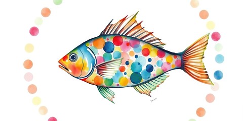 Fototapeta premium Hand-Painted Fish in Abstract Circular Design