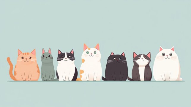 Playful cartoon cats in various outfits, whimsical feline characters in diverse styles, perfect for children's designs.