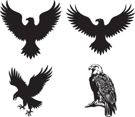 Create a Eagle shape vector art silhouette with white background.