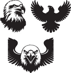 Create a Eagle shape vector art silhouette with white background.
