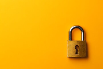 Naklejka premium Golden Lock on a Bright Yellow Background