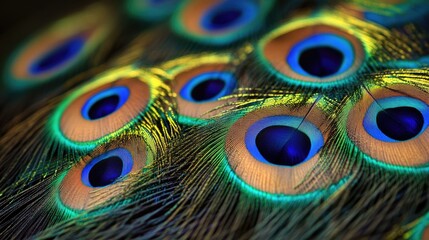 Obraz premium Close up view of peacock feathers showing intricate color patterns