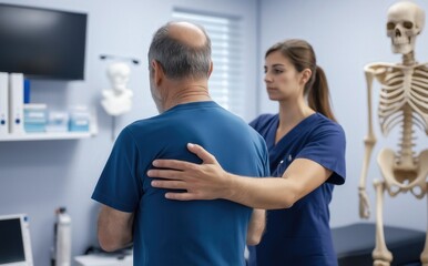 Fototapeta premium Physical therapy session clinic medical consultation indoor environment patient care rehabilitation techniques