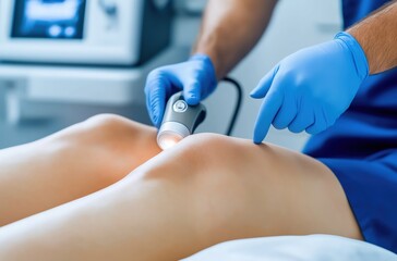 Obraz premium Knee treatment medical facility clinical procedure healthcare environment close-up view rehabilitation concept