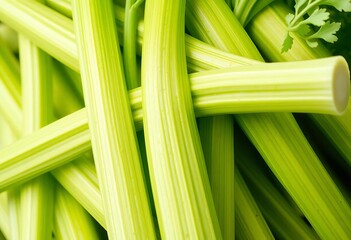 Obraz premium Vibrant green celery stalks, close-up texture, bright, ingredient