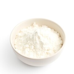 White Bowl of Coconut Powder on White Background - Natural Healthy Ingredient