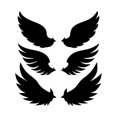 set of Black wings silhouette vector set