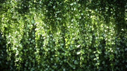 Fototapeta premium Green leafy plants with small hanging vines and natural sunlight