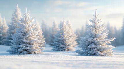 Fototapeta premium Winter wonderland snow-covered pine trees in a serene landscape