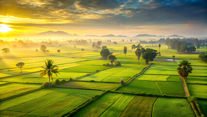 Golden Sunrise Over Battambang Paddy Fields &ndash; Stunning Cambodia Landscape