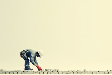 Dedicated Bricklayer Building a Wall