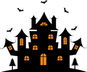 Spooky Haunted House Halloween Illustration. Isolated on White Background.