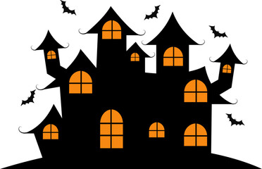 Spooky Haunted House Halloween Illustration. Isolated on White Background.