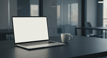 high-resolution image features a sleek laptop with a blank white screen, making it ideal for website mockups, branding presentations, or digital product showcases. The professional workspace setting