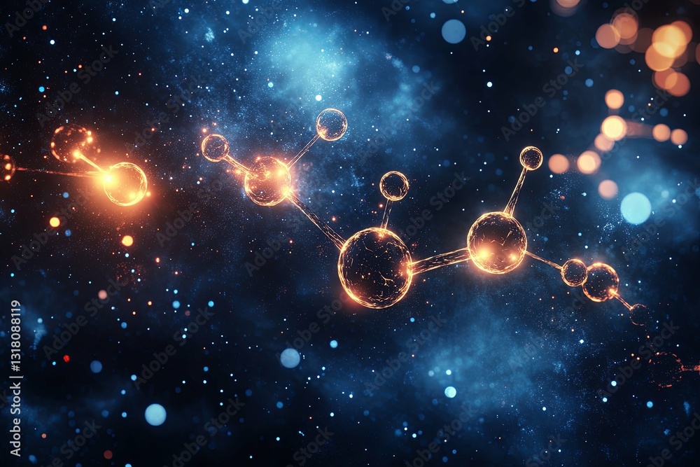 Wall mural a glowing network of interconnected molecular structures on space