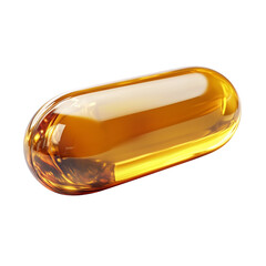  Close up of golden capsule, vitamin supplement, soft gel pill, omega-3 oil  PNG file isolated on...