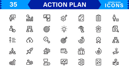 Action Plan Icon Set. High-Quality Icons for Planning, Strategy, Project Management, and Task Scheduling Solutions