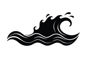 Water waves vector silhouette on white background